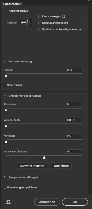 Der Auswählen und maskieren Dialog in Photoshop